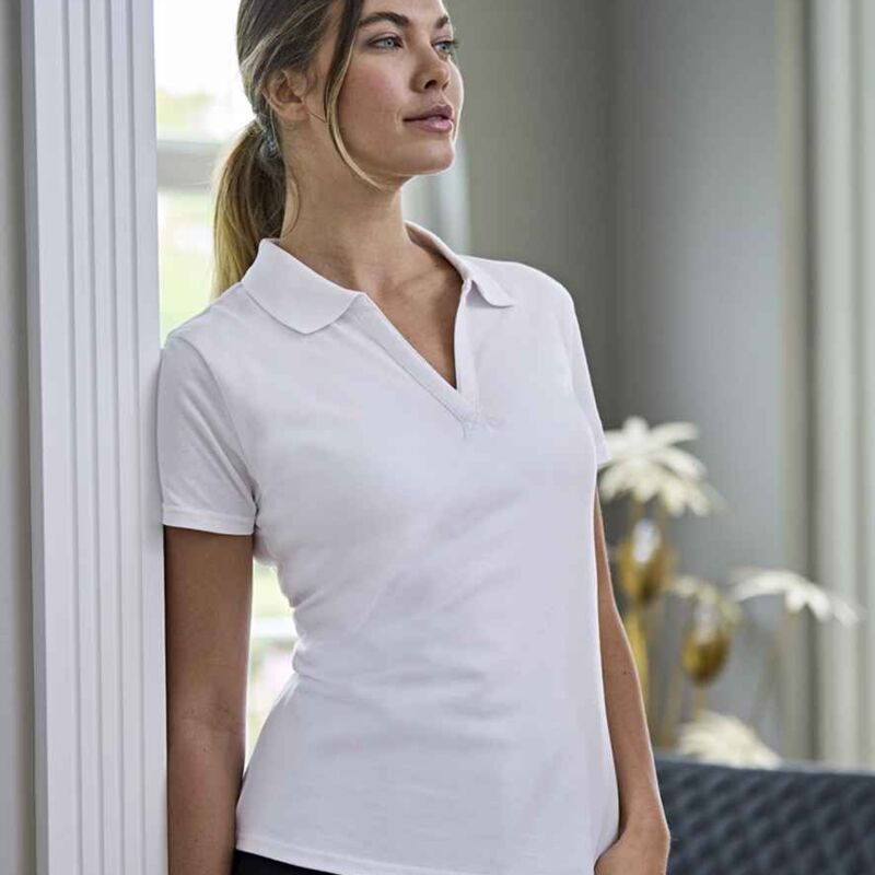 Tee Jays Ladies Luxury Stretch V Neck Polo Shirt Thumbnail