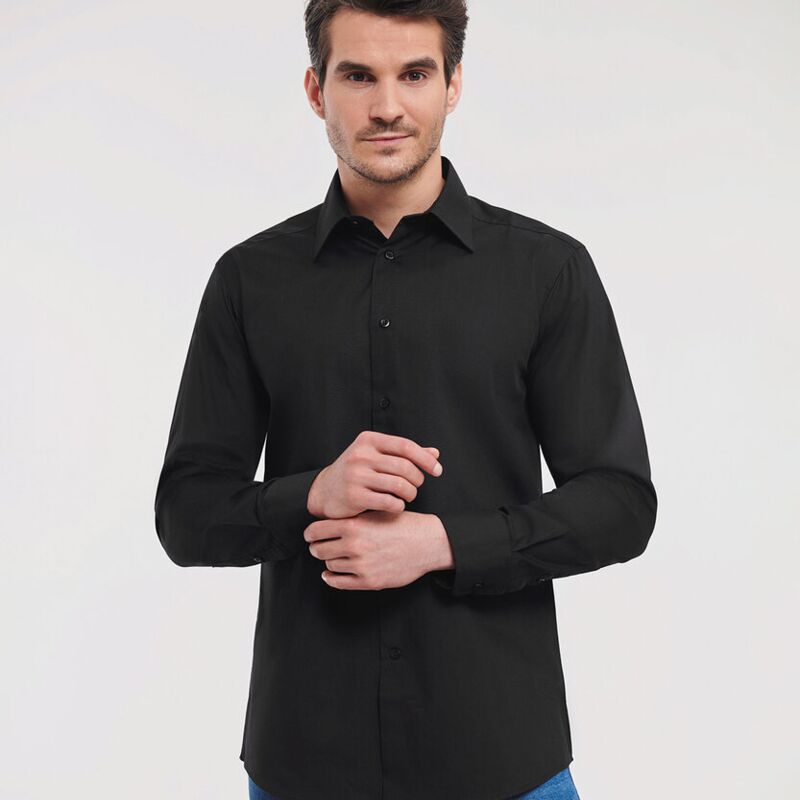 Long sleeve polycotton easycare fitted poplin shirt Thumbnail