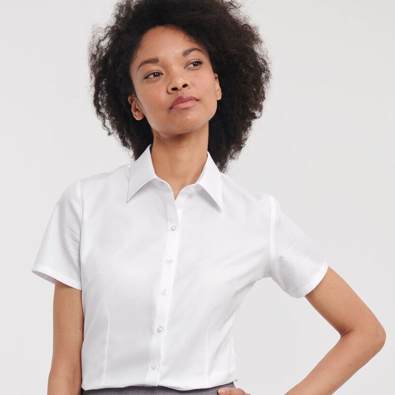 Women's short sleeve herringbone shirt Thumbnail